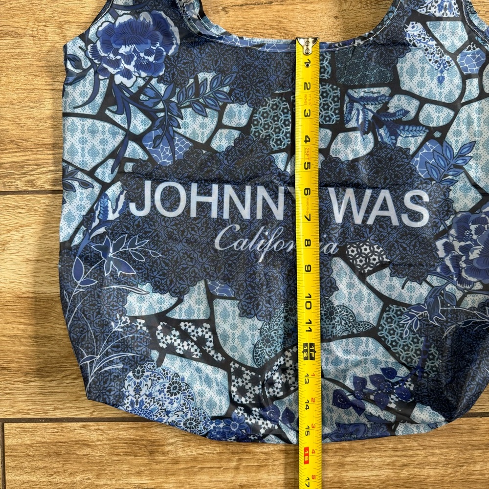 Johnny Was Reusable Nylon Shopping Tote Blue Floral Patchwork - Picture 8 of 13
